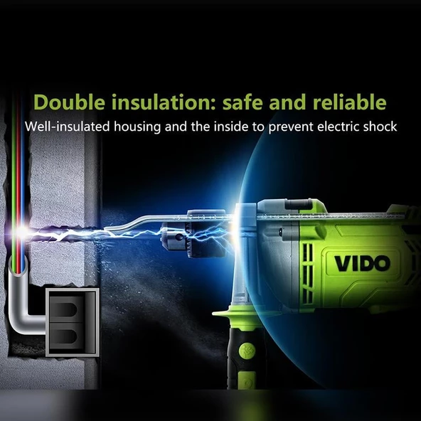 Vido 1050W Elektrikli Darbeli Matkap 13mm Kilitli Mandren WD010211050 - 3