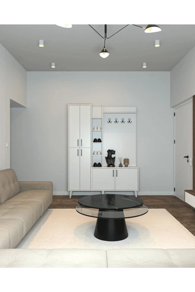 ANZERA Belin Portmanto / Vestiyer - Beyaz -kapaklı- Raflı - 2