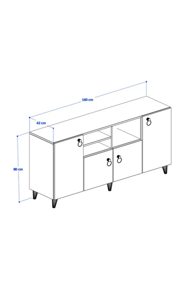 ANZERA Malta Konsol - Siyah - 4 Kapaklı - Resim 3