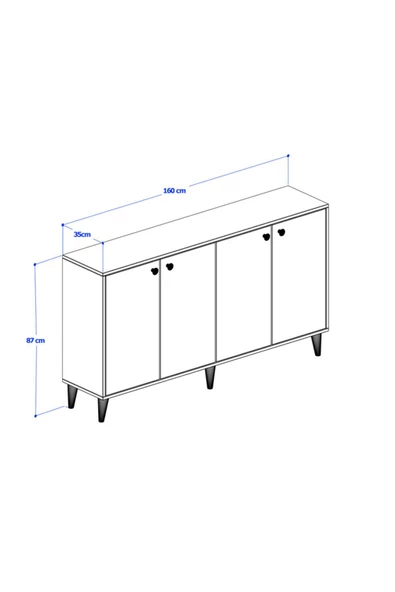 ANZERA Livorno Konsol / Çok Amaçlı Dolap - Beyaz - 4 Kapaklı - 3