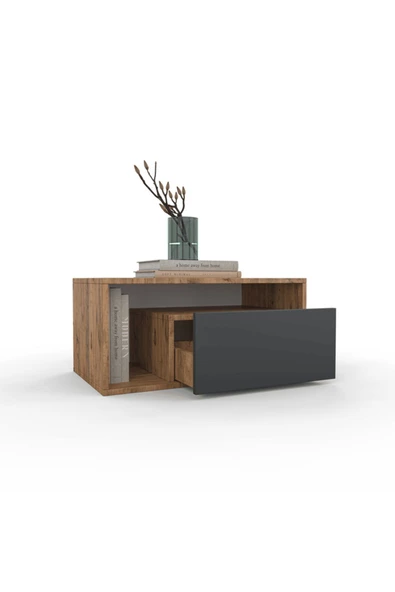 ANZERA Plum Komodin - Atlas Çam / Antrasit - Çekmeceli - Raflı - Resim 2