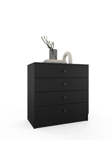 ANZERA Berlin Şifonyer - Siyah - 4 Çekmeceli - Resim 2