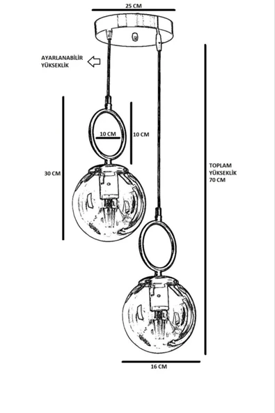 Lumexx Morino 2 Li Tepsili Füme Camlı Siyah Sarkıt - Resim 3