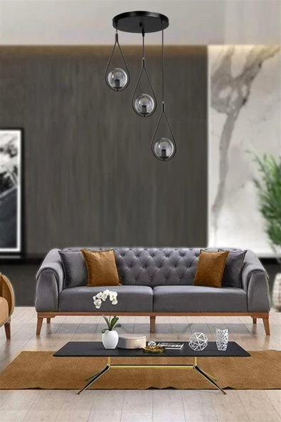 Lumexx Damla 3 Lü Tepsili Füme Camlı Siyah Sarkıt
