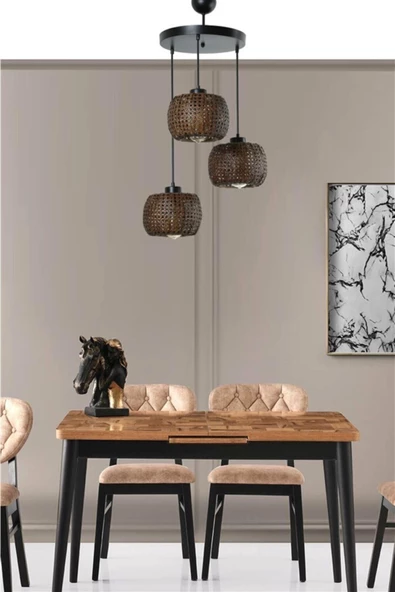Lumexx Tıger 3 Lü Tepsili Ceviz Rattan Sarkıt