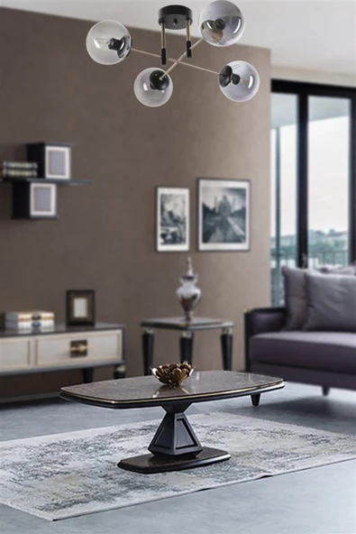 Lumexx Dolunay 4 Lü Siyah Füme Camlı Avize