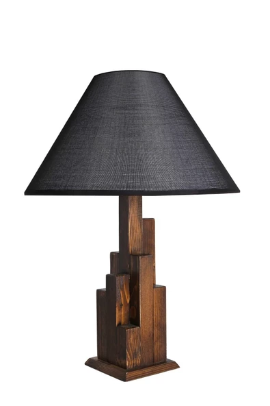 Lumexx Kule Ceviz Ahşap Masa Lambası Pramit Hasır Siyah Abajurlu - 2