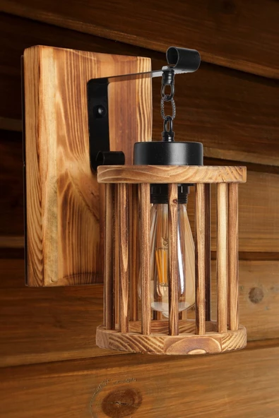 Lumexx YENİ ALKIM PİLLİ YANIK AHŞAP KAFES BAŞLIKLI APLİK - Resim 2