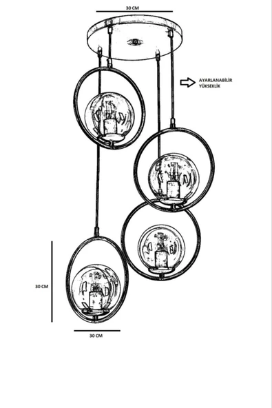 Lumexx Ring 4 Lü Tepsili Füme Camlı Siyah Sarkıt - Resim 3