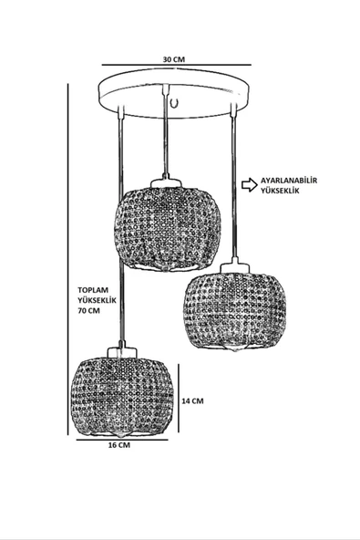Lumexx Tıger 3 Lü Tepsili Rattan Sarkıt - Resim 3