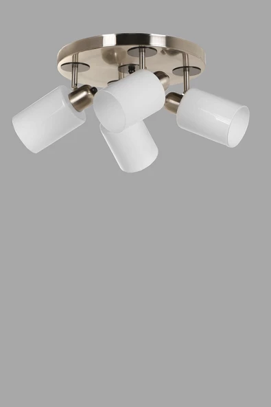 Lumexx Nomi 4 Lü Tepsili Mat Krom Beyaz Camlı Avize - Resim 2