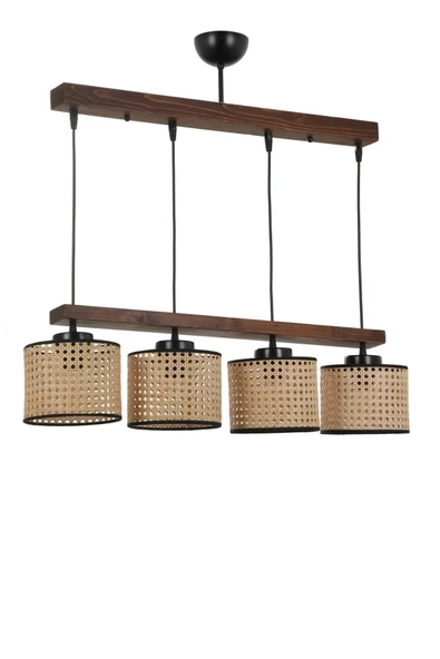 Lumexx David 4 Lü Sıralı Ceviz Rattan Abajurlu Sarkıt