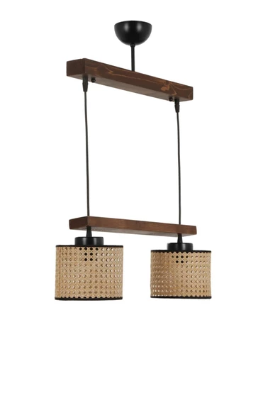 Lumexx David 2 Li Sıralı Ceviz Rattan Abajurlu Sarkıt ürün görseli