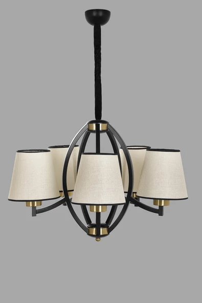 Lumexx Paul 5 Li Siyah Avize Açık Hasır Abajurlu - Resim 3