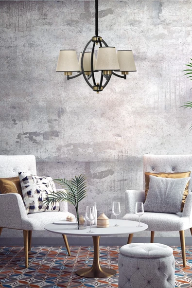 Lumexx Paul 4 Lü Siyah Avize Açık Hasır Abajurlu - Resim 2