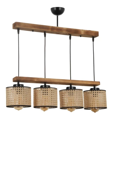 Lumexx David 4 Lü Sıralı Yanık Rattan Abajurlu Sarkıt ürün görseli