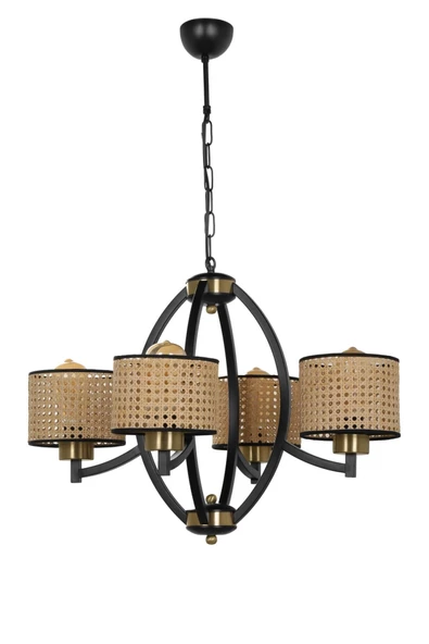 Lumexx Paul 4 Lü Siyah Avize Rattan Abajurlu ürün görseli