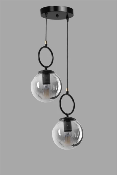 Lumexx Morino 2 Li Tepsili Füme Camlı Siyah Sarkıt - Resim 2