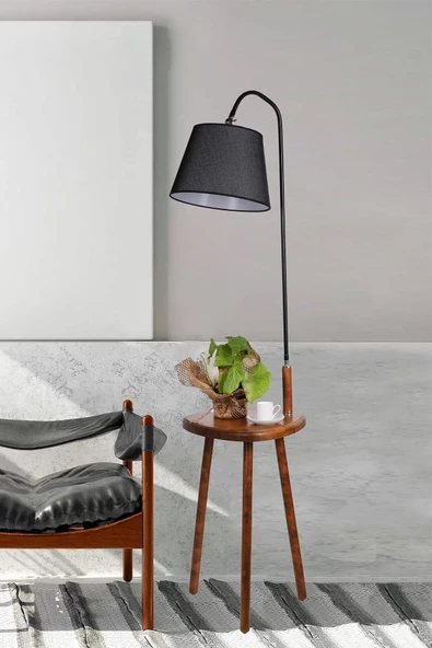 Lumexx Demet Sehbalı Ahşap Lambader Ceviz Pramit Hasır Siyah Abajurlu - 3