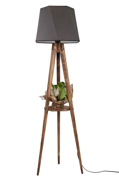 Lumexx Sehbalı Tripod Lambader Yanık Altıgen Koyu Gri Abajurlu