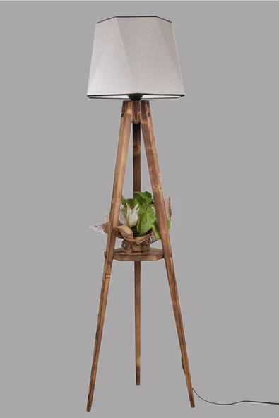 Lumexx Sehbalı Tripod Lambader Yanık Altıgen Açık Hasır Gri Abajurlu - 2