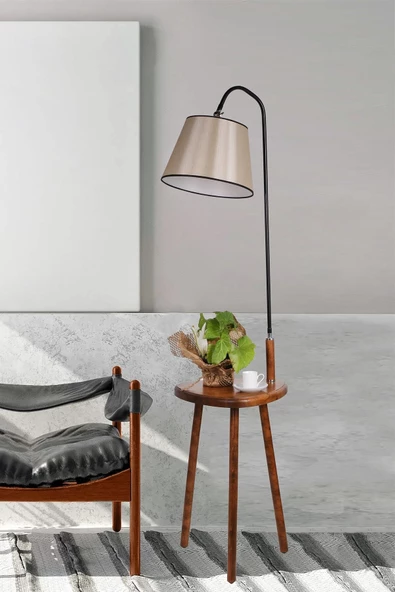 Lumexx Demet Sehbalı Ahşap Lambader Ceviz Pramit 15-3 Abajurlu - 3