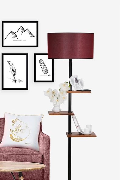 Lumexx Moda Lambader Siyah Silindir Hasır Bordo Abajurlu - Resim 3