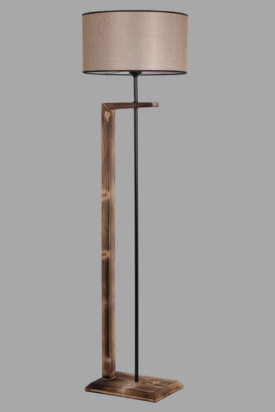 Lumexx Menekşe Yanık Ahşap Lambader Silindir Koyu Hasır Abajurlu - Resim 3