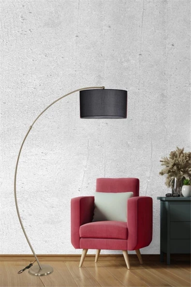 Lumexx Mısra Mat Krom Lambader Silindir Hasır Siyah Abajurlu - Resim 3