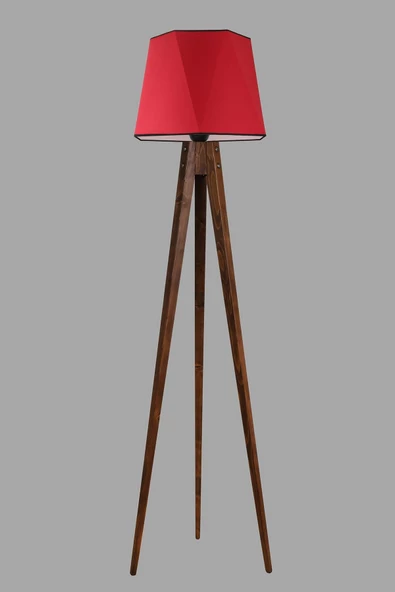 Lumexx Tripod Lambader Ceviz Altıgen Kırmızı Abajurlu - 2