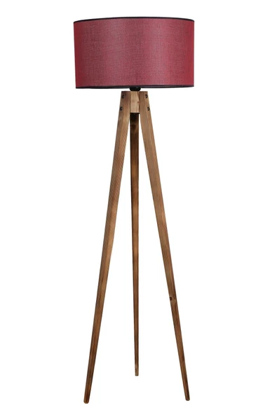 Lumexx Tripod Yanık Lambader Silindir Koyu Bordo Abajurlu - 1