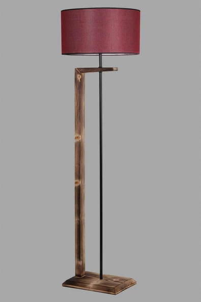 Lumexx Menekşe Yanık Ahşap Lambader Silindir Hasır Bordo Abajurlu - 2