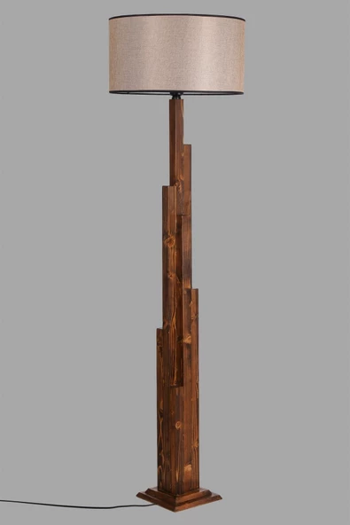 Lumexx Kule Ceviz Ahşap Lambader Silindir Koyu Hasır Abajurlu - Resim 3