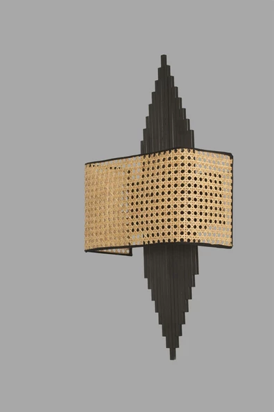 Lumexx ASLI SİYAH DİKDÖRTGEN RATTAN ABAJURLU APLİK - 3