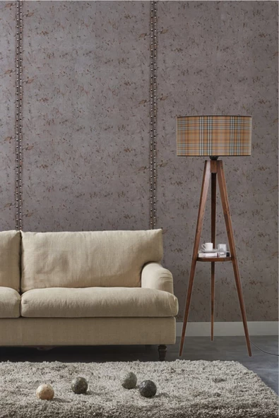 Lumexx Sehbalı Tripod Lambader Ceviz Silindir 02 Abajurlu