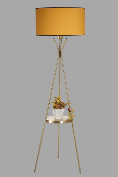 Lumexx Venedik Sehpalı Eskitme Lambader Silindir Hardal Abajurlu - Resim 3