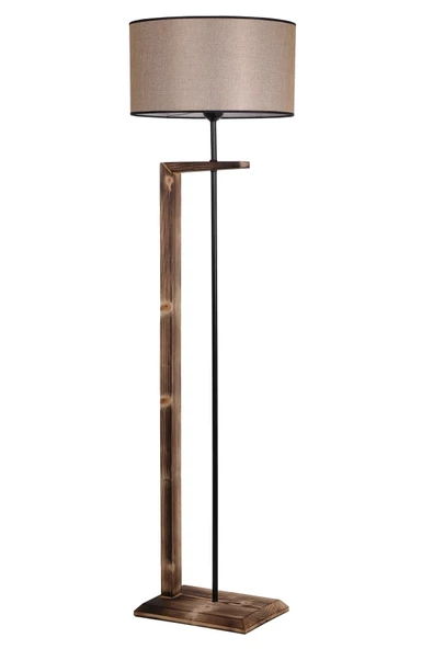 Lumexx Menekşe Yanık Ahşap Lambader Silindir Koyu Hasır Abajurlu - Resim 2