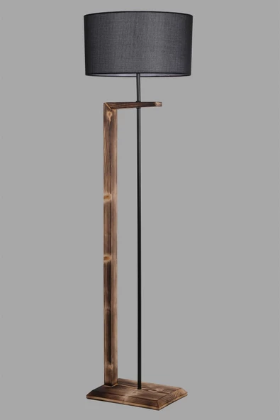 Lumexx Menekşe Yanık Ahşap Lambader Silindir Hasır Siyah Abajurlu - Resim 2