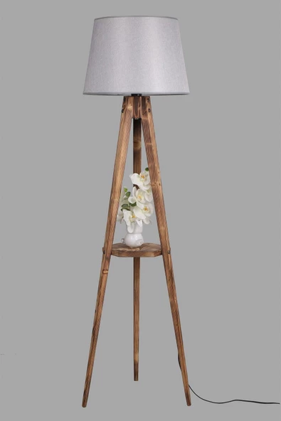 Lumexx Sehbalı Tripod Yanık Lambader Pramit Hasır Gri Abajurlu - 3