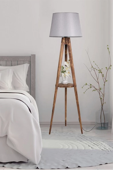 Lumexx Sehbalı Tripod Yanık Lambader Pramit Hasır Gri Abajurlu