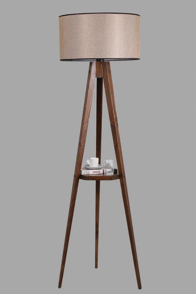 Lumexx Sehbalı Tripod Ceviz Lambader Silindir Açık Hasır Abajurlu - 3