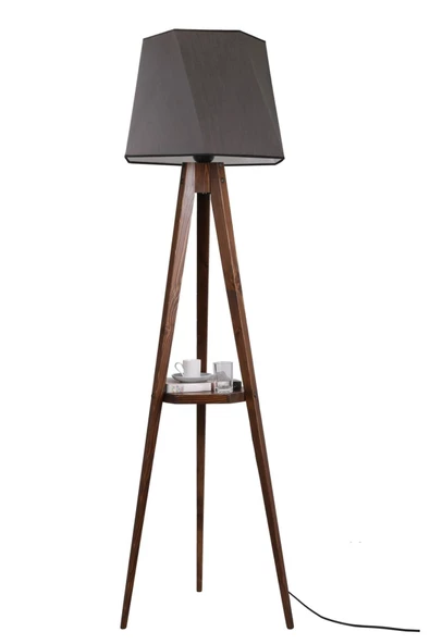 Lumexx Sehbalı Tripod Lambader Ceviz Altıgen Koyu Gri Abajurlu - 2