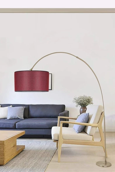 Lumexx Deve Boynu Mat Krom Lambader Silindir Hasır Bordo Abajurlu - 2