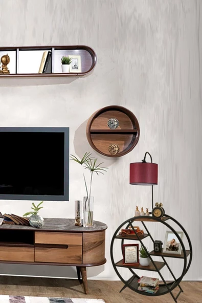 Lumexx Plüton Ceviz Lambader Silindir Hasır Bordo Abajurlu - Resim 3