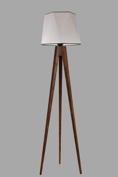 Lumexx Tripod Lambader Ceviz Altıgen Açık Hasır Gri Abajurlu - 2