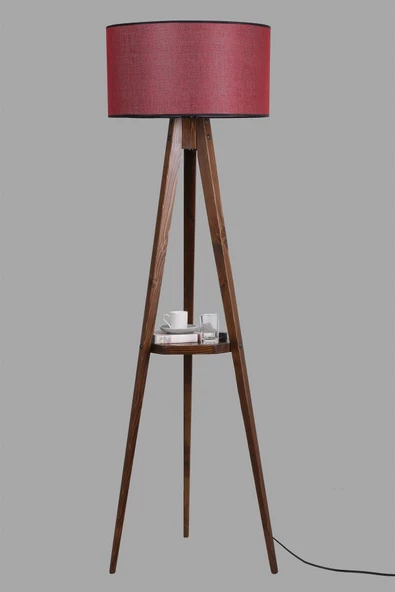 Lumexx Sehbalı Tripod Ceviz Lambader Silindir Hasır Bordo Abajurlu - 3