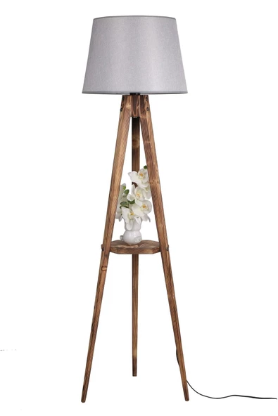 Lumexx Sehbalı Tripod Yanık Lambader Pramit Hasır Gri Abajurlu - 2