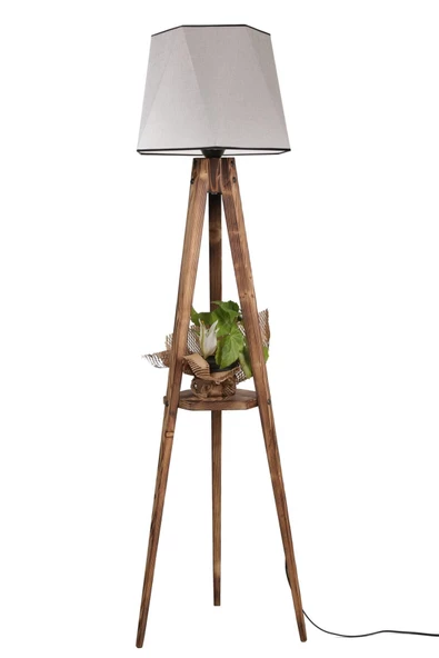 Lumexx Sehbalı Tripod Lambader Yanık Altıgen Açık Hasır Gri Abajurlu