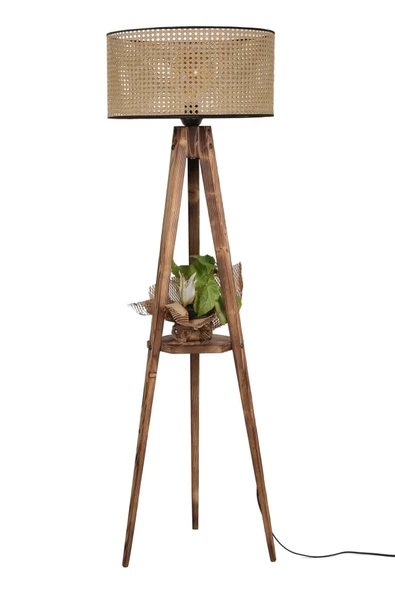 Lumexx Sehbalı Tripod Lambader Yanık Silindir Rattan Abajurlu - 2