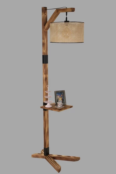 Lumexx Liza Lambader Yanık Silindir Rattan Abajurlu - Resim 2